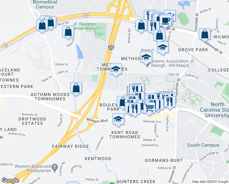 map of restaurants, bars, coffee shops, grocery stores, and more near 902 Chaney Road in Raleigh