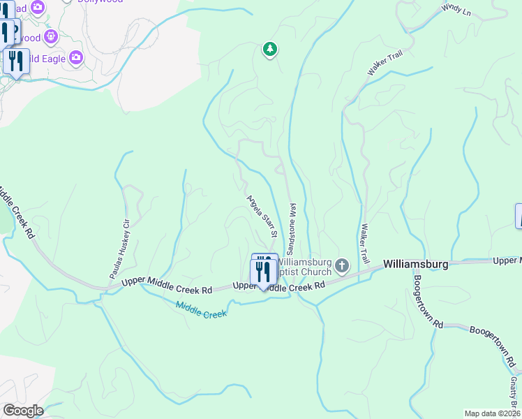 map of restaurants, bars, coffee shops, grocery stores, and more near 1730 Angela Starr Street in Sevierville