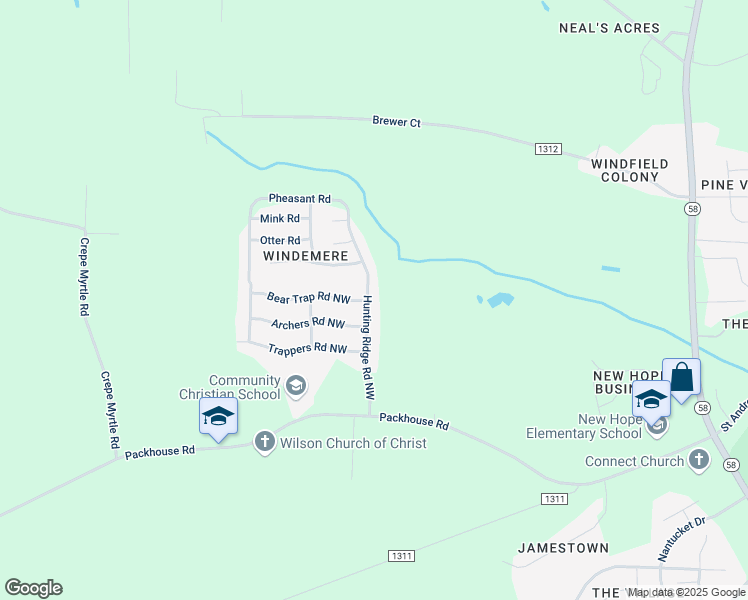 map of restaurants, bars, coffee shops, grocery stores, and more near 5201 Hunting Ridge Road Northwest in Wilson