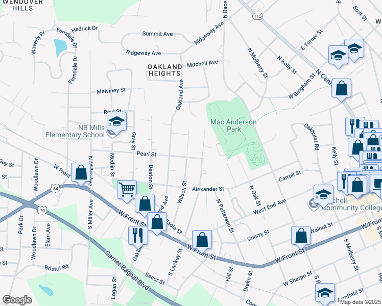 map of restaurants, bars, coffee shops, grocery stores, and more near 408 Wilson Street in Statesville