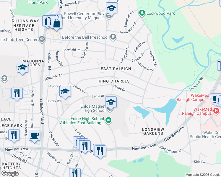 map of restaurants, bars, coffee shops, grocery stores, and more near 408 Culpepper Lane in Raleigh