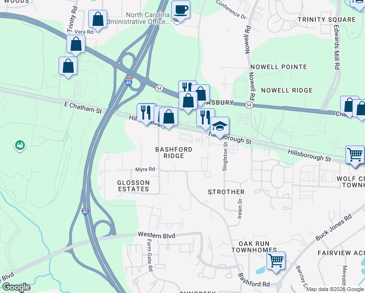 map of restaurants, bars, coffee shops, grocery stores, and more near 6116 Spice Ridge Lane in Raleigh