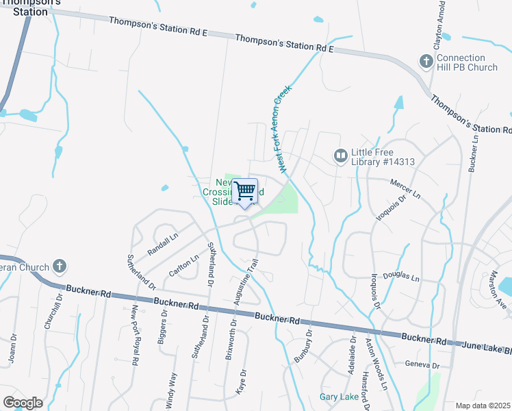 map of restaurants, bars, coffee shops, grocery stores, and more near 1603 Bryson Cove in Thompson's Station