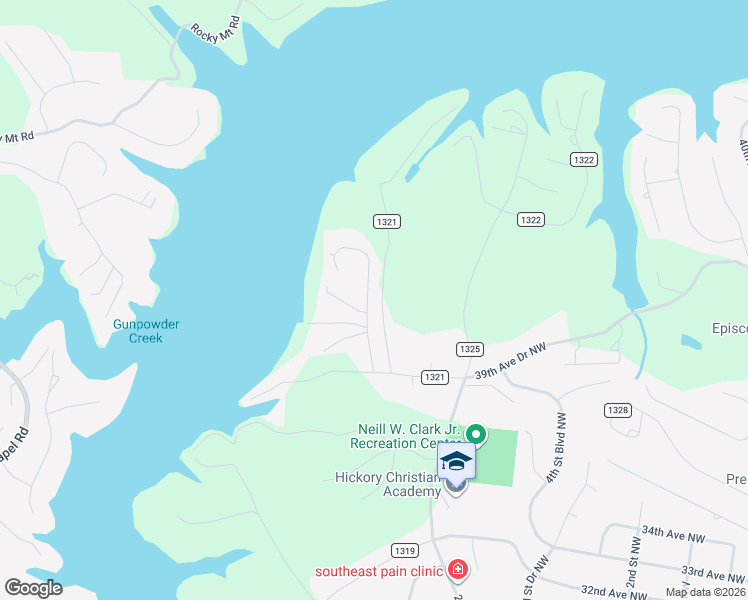 map of restaurants, bars, coffee shops, grocery stores, and more near 3710 8th Street Place Northwest in Hickory