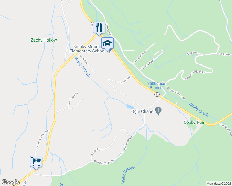 map of restaurants, bars, coffee shops, grocery stores, and more near 217 Amet Way in Cosby