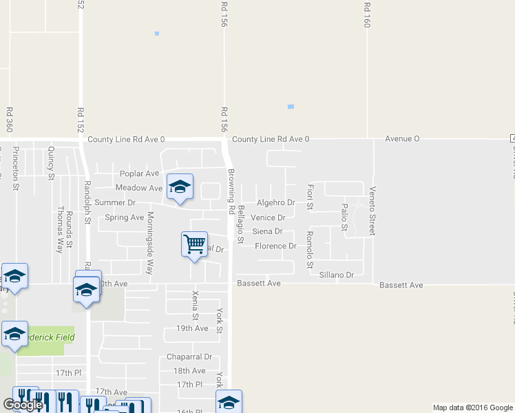 map of restaurants, bars, coffee shops, grocery stores, and more near 2324 Algehro Drive in Delano