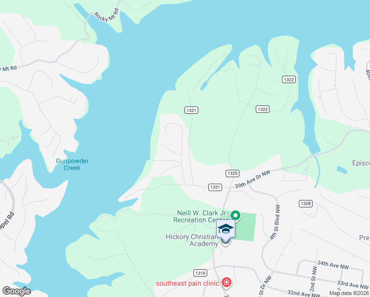 map of restaurants, bars, coffee shops, grocery stores, and more near 3710 8th Street Place Northwest in Hickory