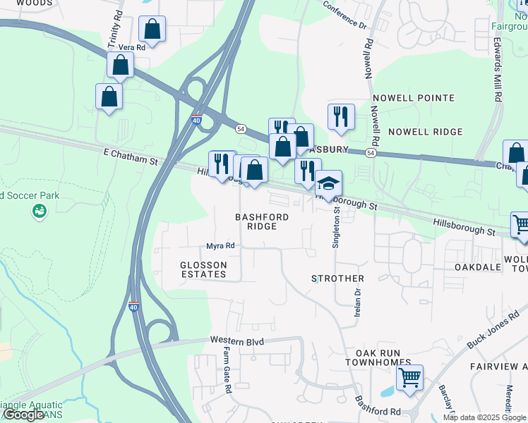 map of restaurants, bars, coffee shops, grocery stores, and more near 6120 Spice Ridge Lane in Raleigh