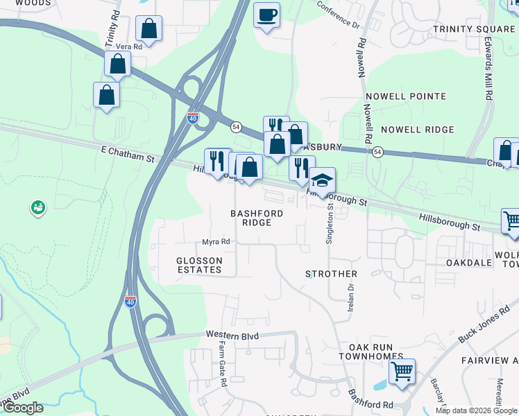 map of restaurants, bars, coffee shops, grocery stores, and more near 6120 Spice Ridge Lane in Raleigh