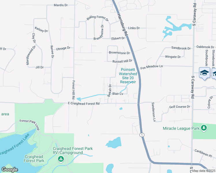map of restaurants, bars, coffee shops, grocery stores, and more near 4305 Bekah Drive in Jonesboro
