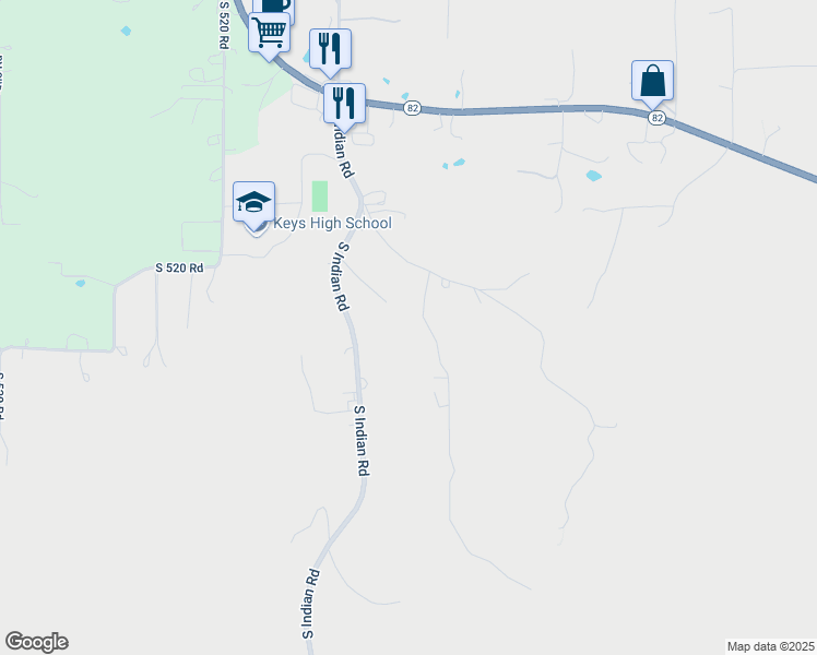 map of restaurants, bars, coffee shops, grocery stores, and more near 26745 South 524 Road in Park Hill