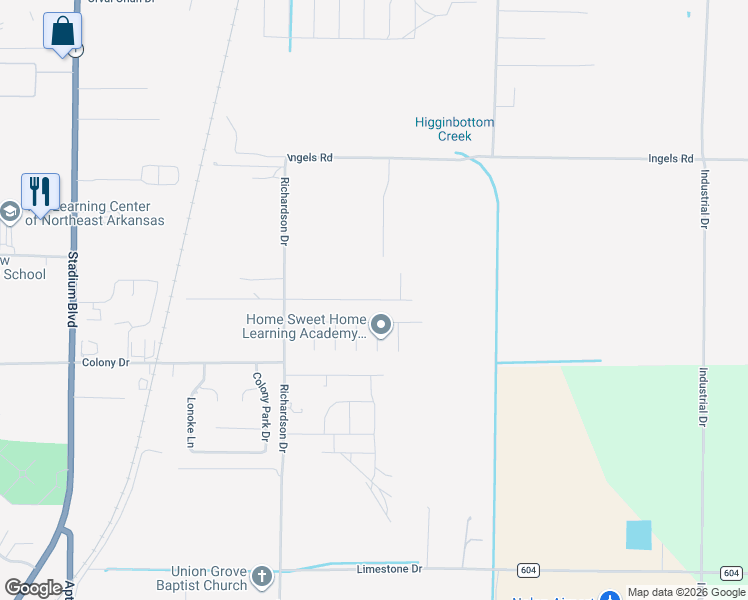 map of restaurants, bars, coffee shops, grocery stores, and more near 3704 Lexee Drive in Jonesboro