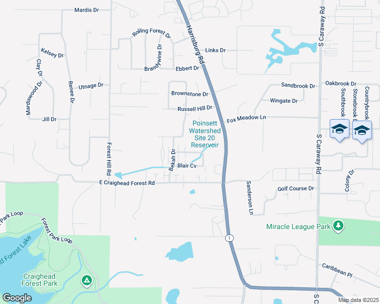 map of restaurants, bars, coffee shops, grocery stores, and more near 4213 Sydney Cove in Jonesboro
