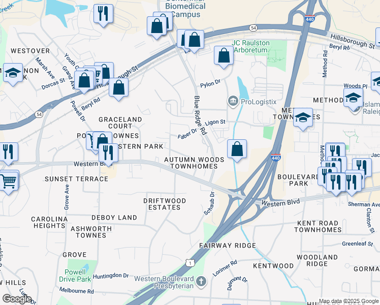 map of restaurants, bars, coffee shops, grocery stores, and more near 4730 Altha Street in Raleigh