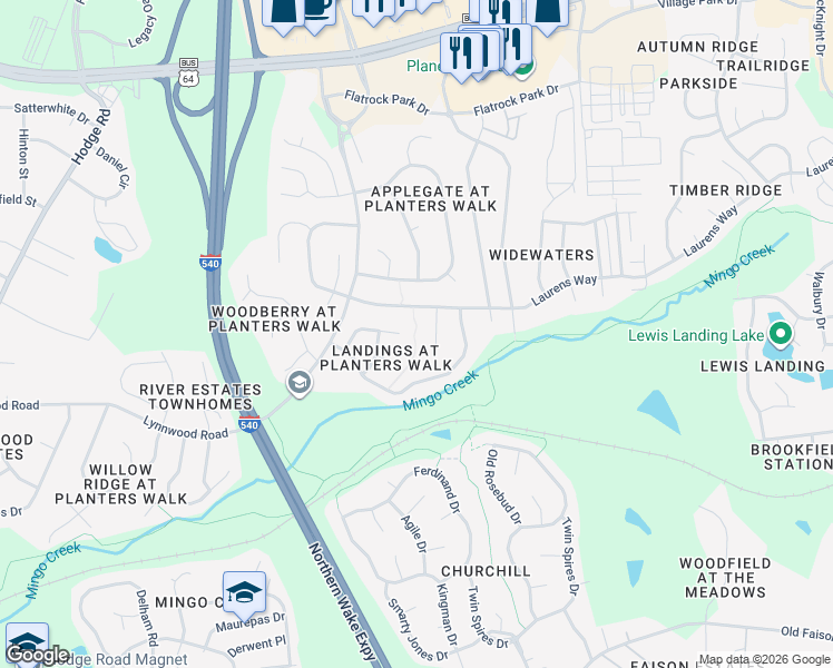 map of restaurants, bars, coffee shops, grocery stores, and more near 1007 Stones Landing in Knightdale