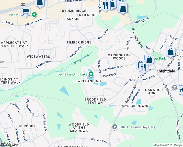 map of restaurants, bars, coffee shops, grocery stores, and more near 2006 Gallows Way in Knightdale