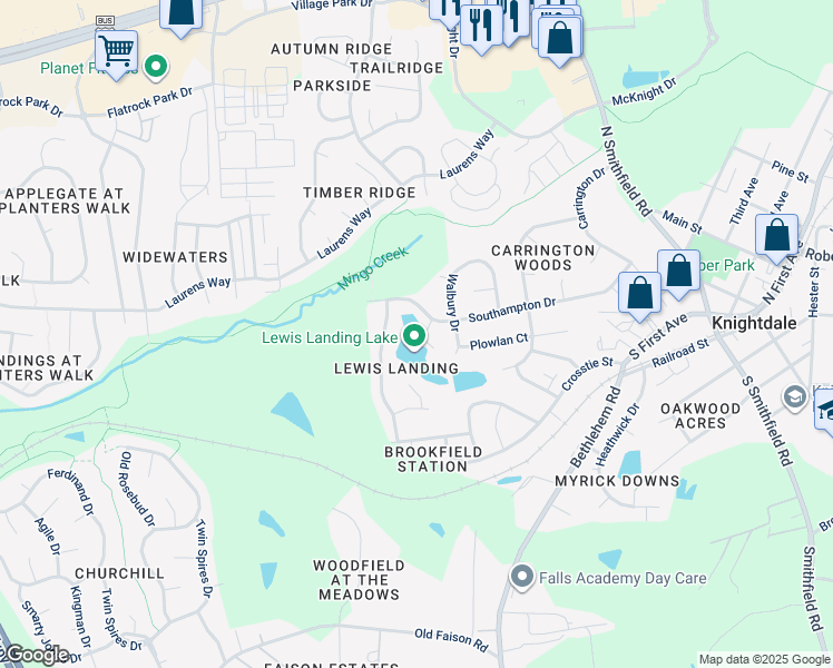 map of restaurants, bars, coffee shops, grocery stores, and more near 2006 Gallows Way in Knightdale
