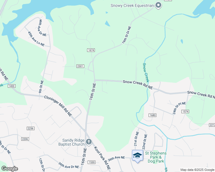 map of restaurants, bars, coffee shops, grocery stores, and more near 1724 Snow Creek Road Northeast in Hickory