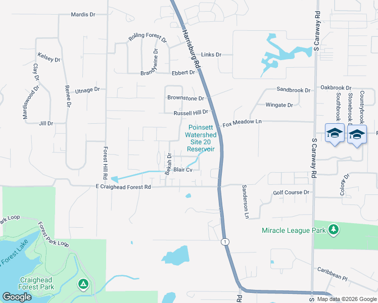 map of restaurants, bars, coffee shops, grocery stores, and more near 4213 Sydney Cove in Jonesboro