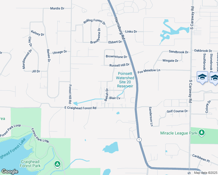 map of restaurants, bars, coffee shops, grocery stores, and more near 4305 Bekah Drive in Jonesboro