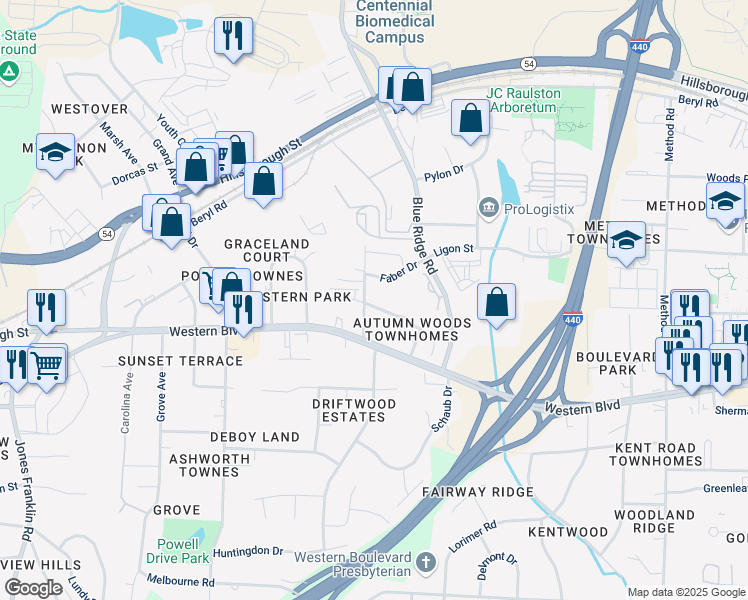 map of restaurants, bars, coffee shops, grocery stores, and more near 4818 Altha Street in Raleigh
