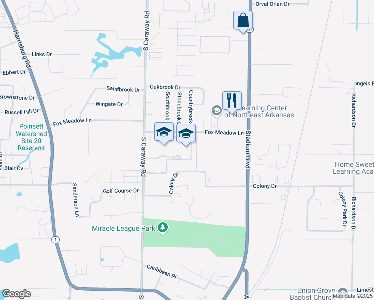 map of restaurants, bars, coffee shops, grocery stores, and more near 2309 Fox Meadow Lane in Jonesboro