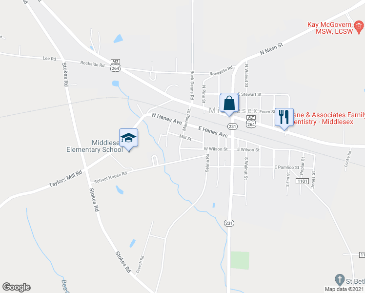 map of restaurants, bars, coffee shops, grocery stores, and more near 10255 Manning Street in Middlesex