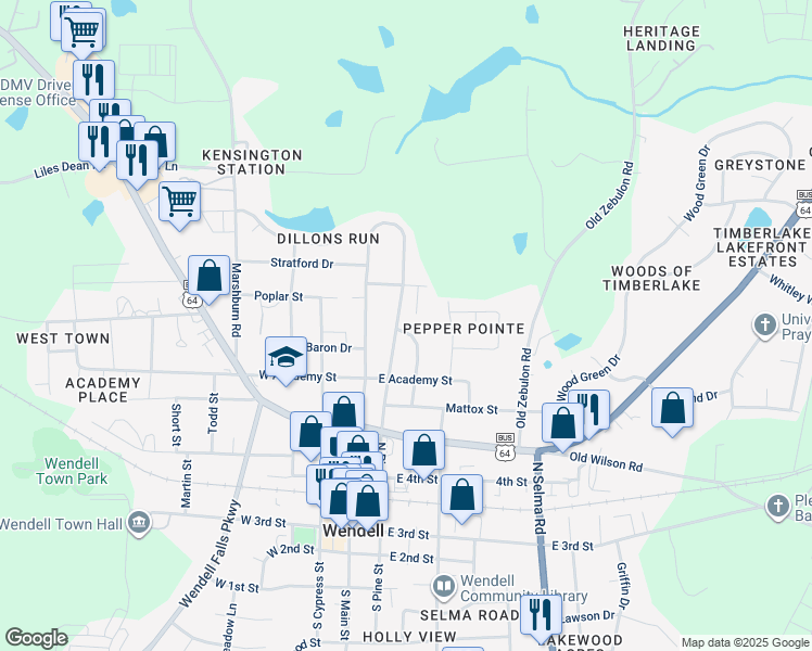 map of restaurants, bars, coffee shops, grocery stores, and more near 450 Chaplin Street in Wendell