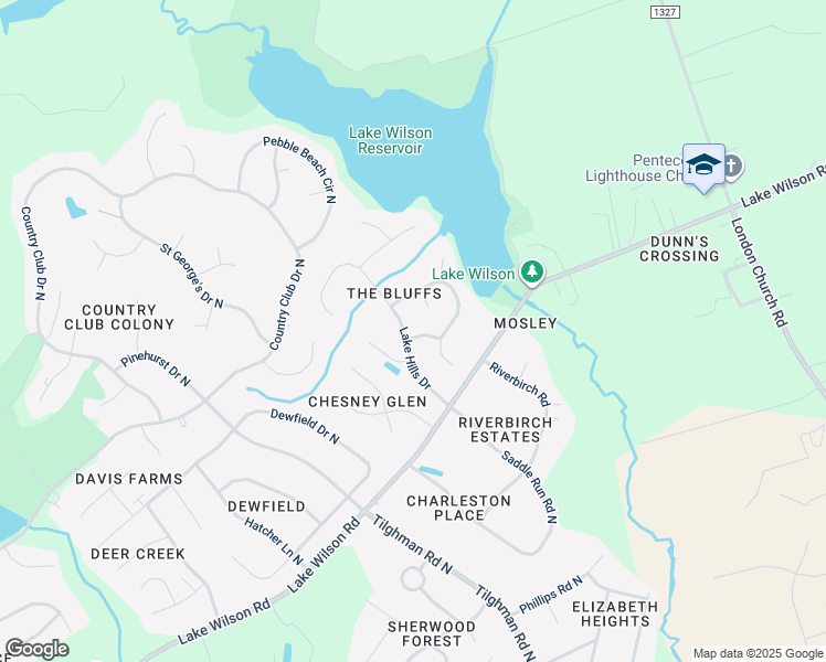 map of restaurants, bars, coffee shops, grocery stores, and more near 4600 Lake Hills Drive in Wilson