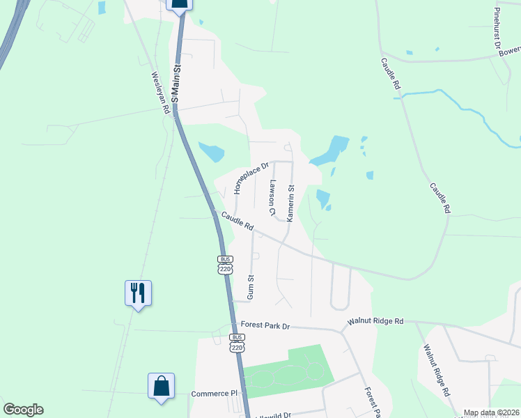 map of restaurants, bars, coffee shops, grocery stores, and more near 2947 Lawson Court in Randleman