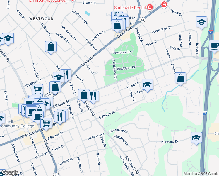 map of restaurants, bars, coffee shops, grocery stores, and more near 630 East Broad Street in Statesville
