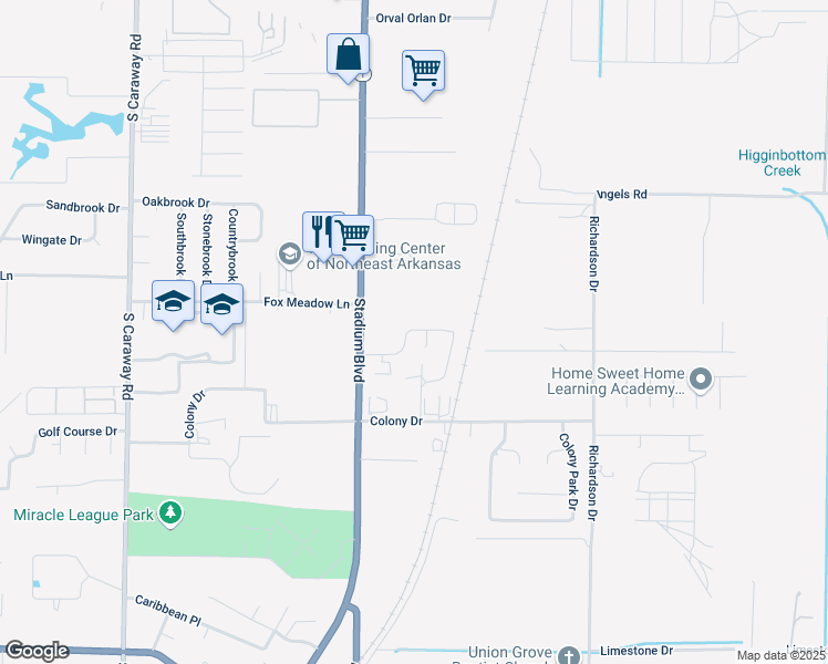 map of restaurants, bars, coffee shops, grocery stores, and more near 4500 Stadium Boulevard in Jonesboro