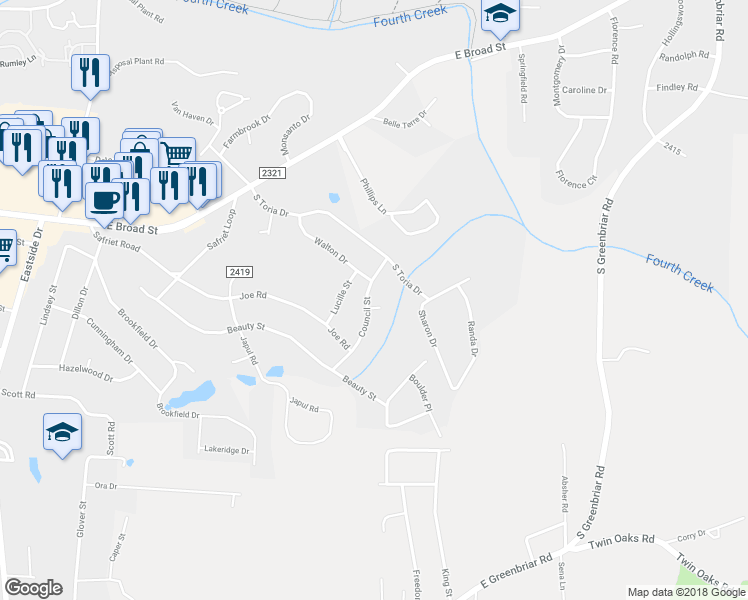 map of restaurants, bars, coffee shops, grocery stores, and more near 1918 Council Ave in Statesville