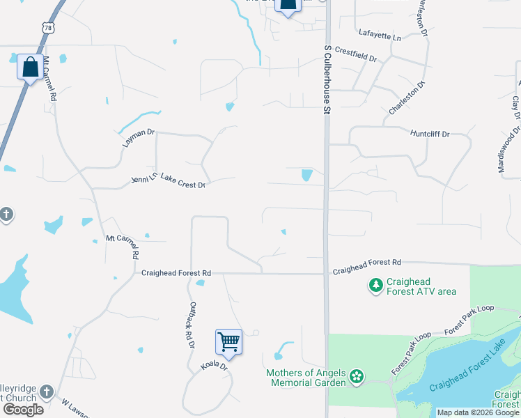 map of restaurants, bars, coffee shops, grocery stores, and more near 804 Shade Tree Drive in Jonesboro