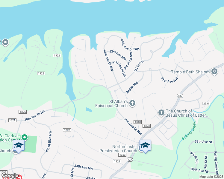 map of restaurants, bars, coffee shops, grocery stores, and more near 3977 2nd Street Drive Northwest in Hickory
