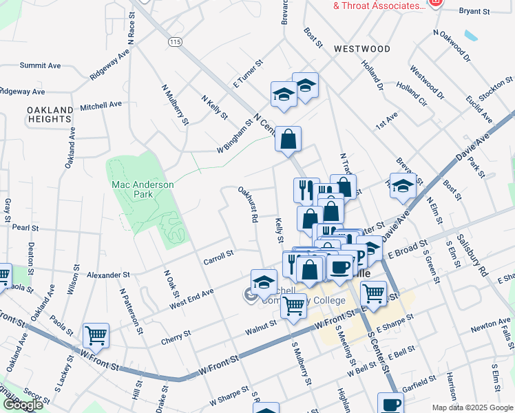 map of restaurants, bars, coffee shops, grocery stores, and more near 316 Oakhurst Road in Statesville