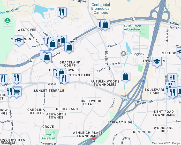 map of restaurants, bars, coffee shops, grocery stores, and more near 622 Gannett Street in Raleigh