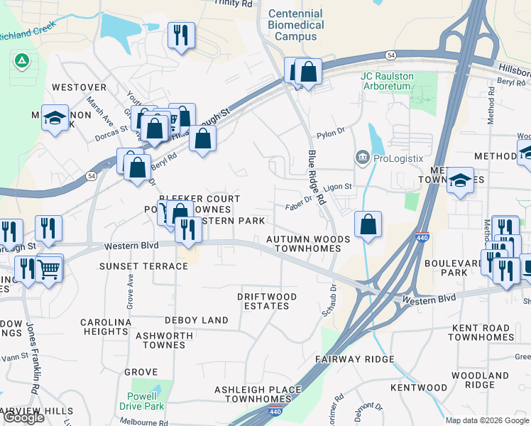 map of restaurants, bars, coffee shops, grocery stores, and more near 622 Gannett Street in Raleigh
