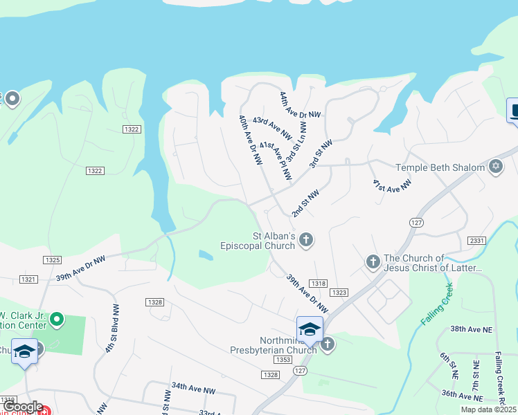 map of restaurants, bars, coffee shops, grocery stores, and more near 3977 2nd Street Drive Northwest in Hickory