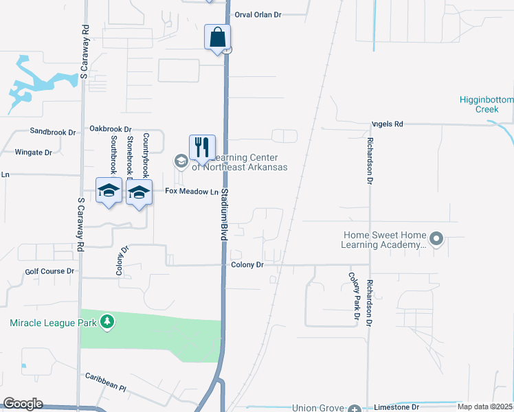 map of restaurants, bars, coffee shops, grocery stores, and more near 4500 Stadium Boulevard in Jonesboro
