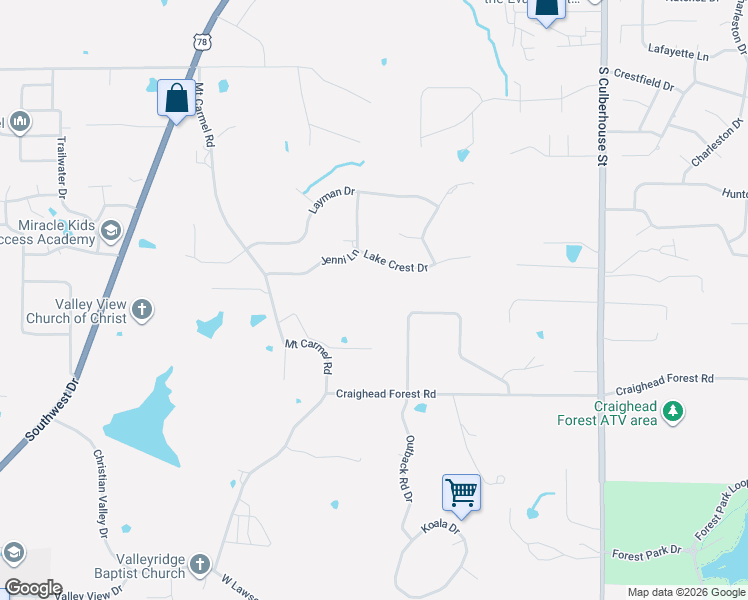 map of restaurants, bars, coffee shops, grocery stores, and more near 4404 Jenni Lane in Jonesboro