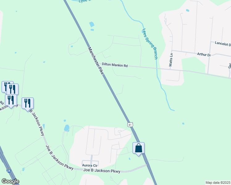 map of restaurants, bars, coffee shops, grocery stores, and more near 3851 Manchester Pike in Murfreesboro