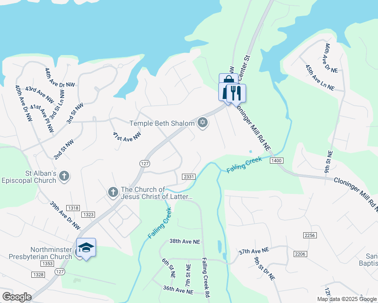 map of restaurants, bars, coffee shops, grocery stores, and more near 4340 North Center Street in Hickory