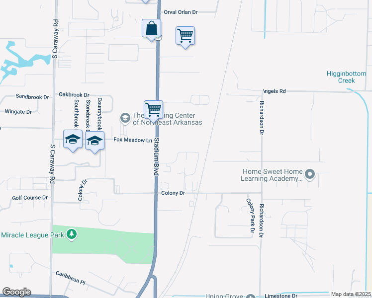 map of restaurants, bars, coffee shops, grocery stores, and more near 4500 Stadium Boulevard in Jonesboro