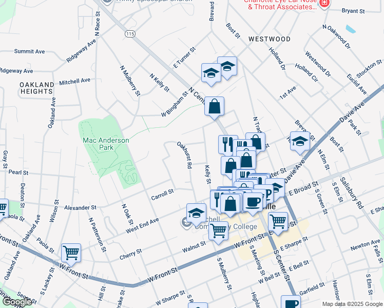map of restaurants, bars, coffee shops, grocery stores, and more near 316 Oakhurst Road in Statesville