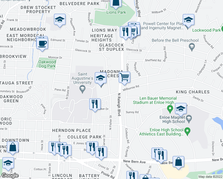 map of restaurants, bars, coffee shops, grocery stores, and more near 604 Delany Drive in Raleigh