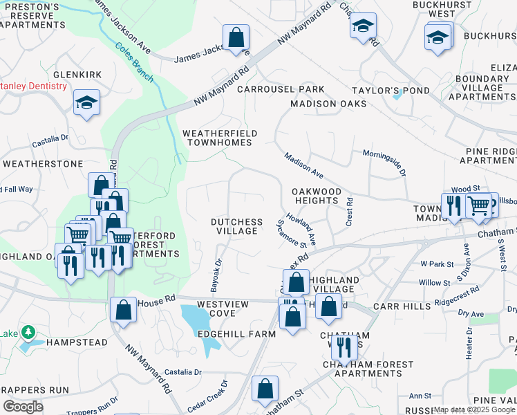 map of restaurants, bars, coffee shops, grocery stores, and more near 208 Phauff Court in Cary