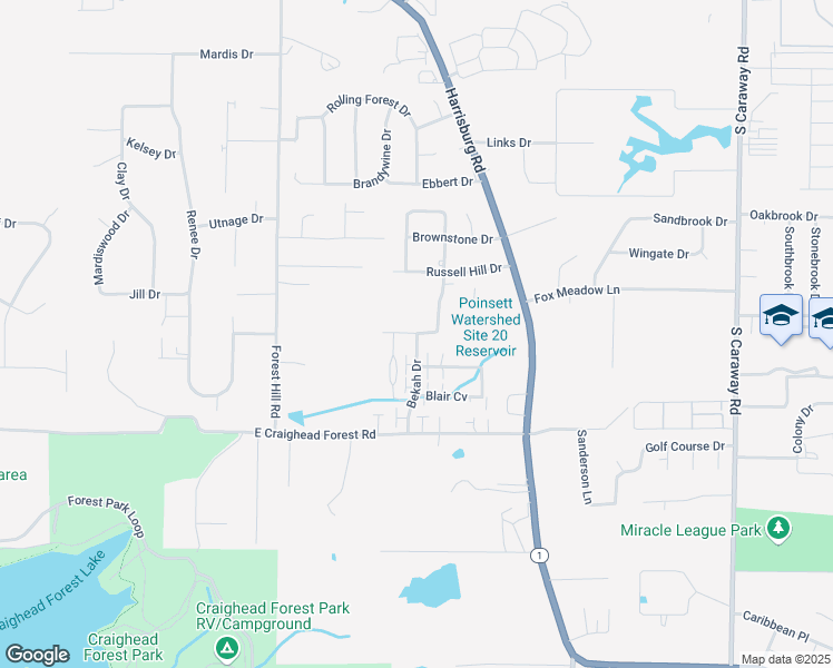 map of restaurants, bars, coffee shops, grocery stores, and more near 148 Dena Jo Drive in Jonesboro