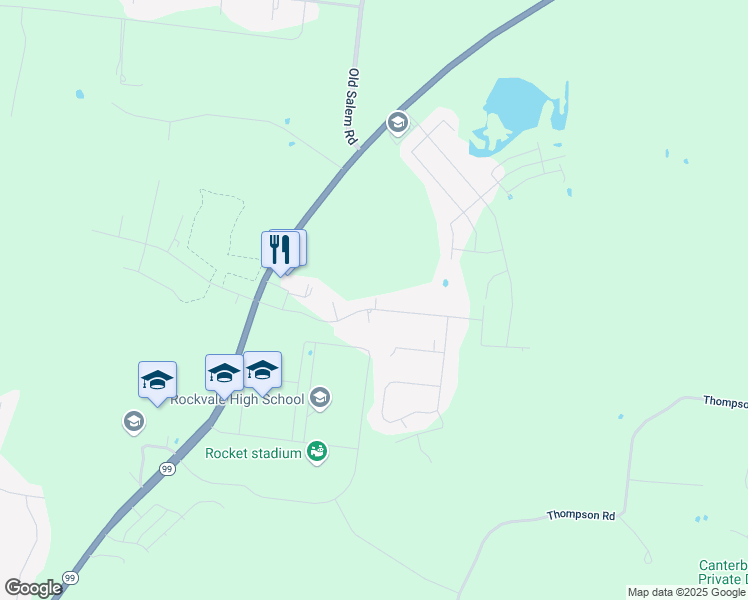 map of restaurants, bars, coffee shops, grocery stores, and more near 135 Clearidge Drive in Rockvale