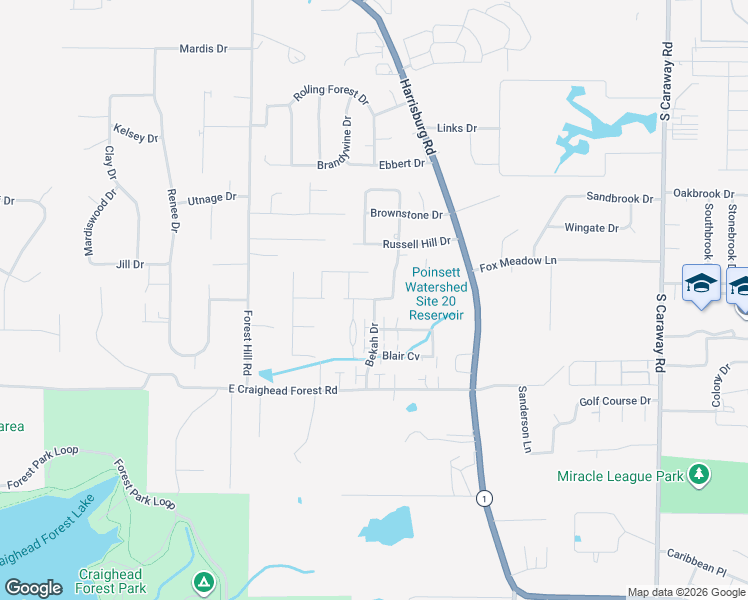 map of restaurants, bars, coffee shops, grocery stores, and more near 148 Dena Jo Drive in Jonesboro